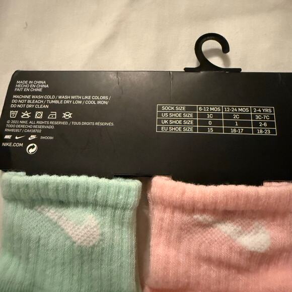 Nike Toddler 3 Pk Purple Pink Green Ankle No Slip Embroidery Logo Socks Size 2-4 - Picture 7 of 7